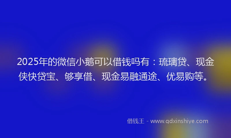 2025年的微信小鹅可以借钱吗有：琉璃贷、现金侠快贷宝、够享借、现金易融通途、优易购等。