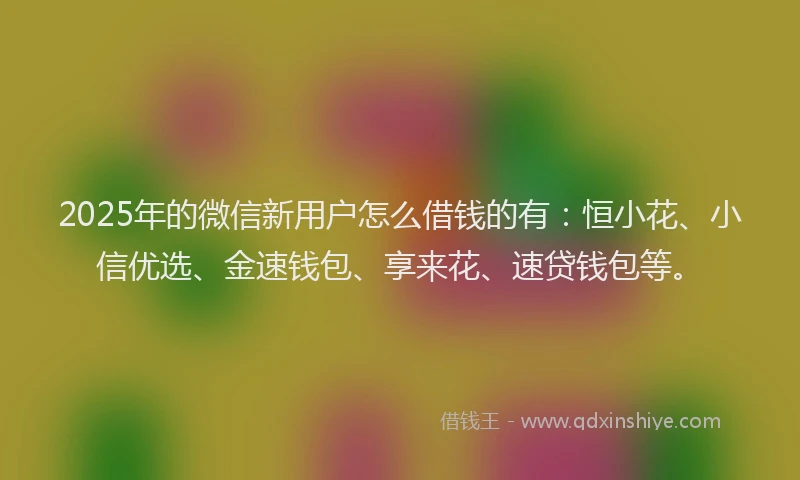 2025年的微信新用户怎么借钱的有：恒小花、小信优选、金速钱包、享来花、速贷钱包等。