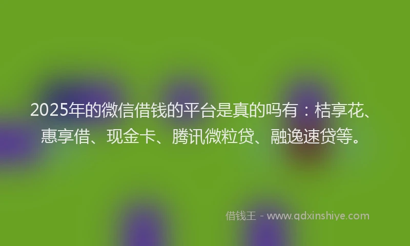 2025年的微信借钱的平台是真的吗有：桔享花、惠享借、现金卡、腾讯微粒贷、融逸速贷等。