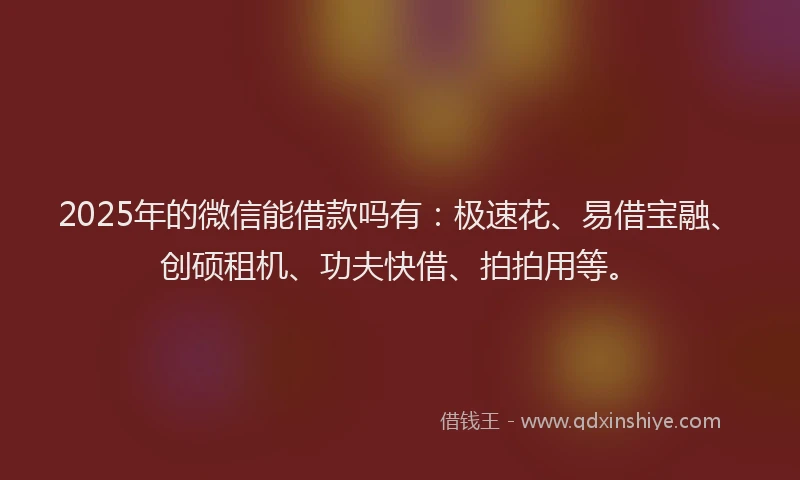 2025年的微信能借款吗有：极速花、易借宝融、创硕租机、功夫快借、拍拍用等。
