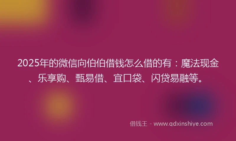 2025年的微信向伯伯借钱怎么借的有：魔法现金、乐享购、甄易借、宜口袋、闪贷易融等。