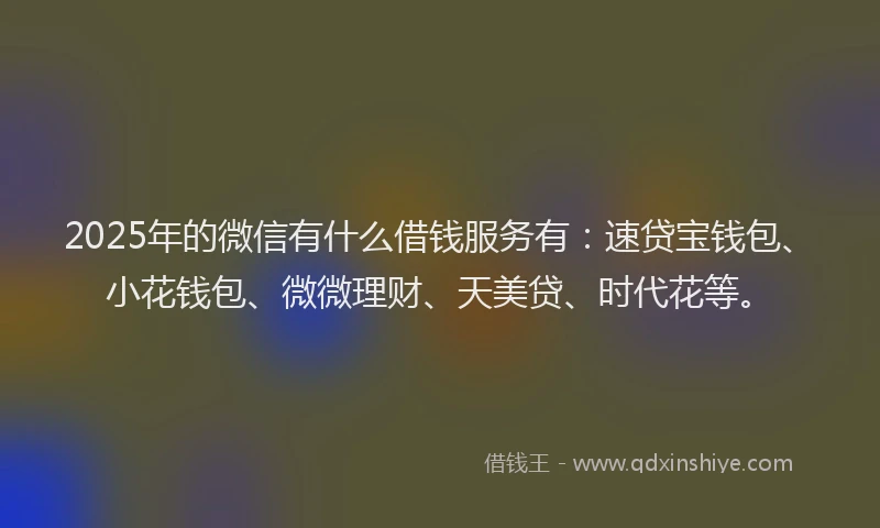 2025年的微信有什么借钱服务有：速贷宝钱包、小花钱包、微微理财、天美贷、时代花等。