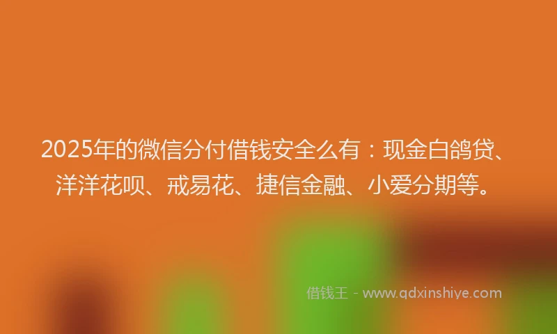 2025年的微信分付借钱安全么有：现金白鸽贷、洋洋花呗、戒易花、捷信金融、小爱分期等。