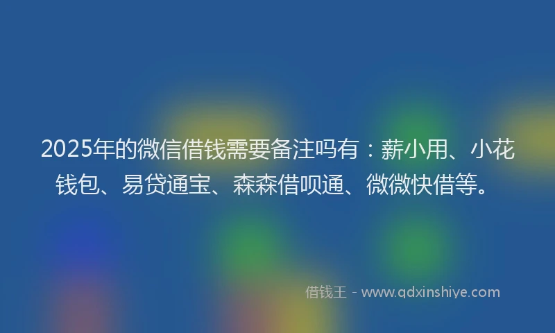 2025年的微信借钱需要备注吗有：薪小用、小花钱包、易贷通宝、森森借呗通、微微快借等。