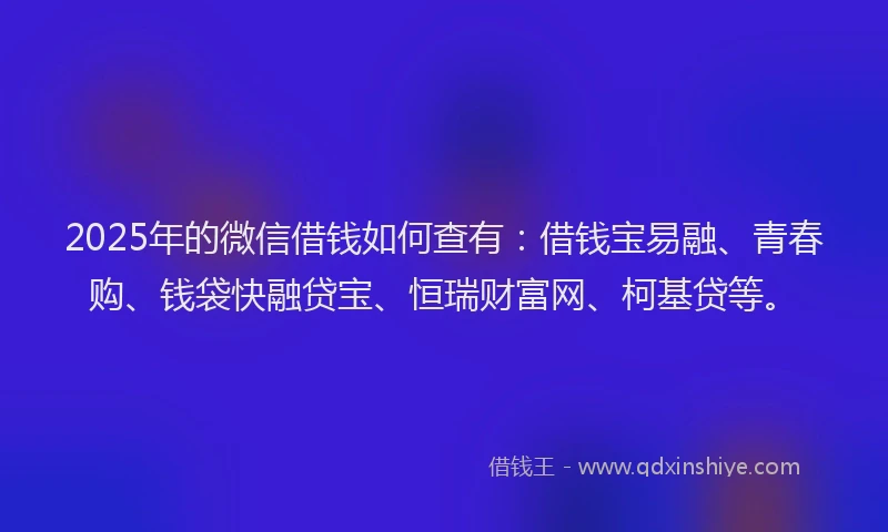 2025年的微信借钱如何查有：借钱宝易融、青春购、钱袋快融贷宝、恒瑞财富网、柯基贷等。