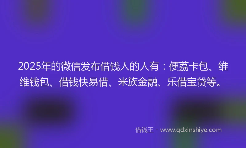 2025年的微信发布借钱人的人有：便荔卡包、维维钱包、借钱快易借、米族金融、乐借宝贷等。