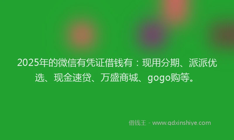 2025年的微信有凭证借钱有：现用分期、派派优选、现金速贷、万盛商城、gogo购等。