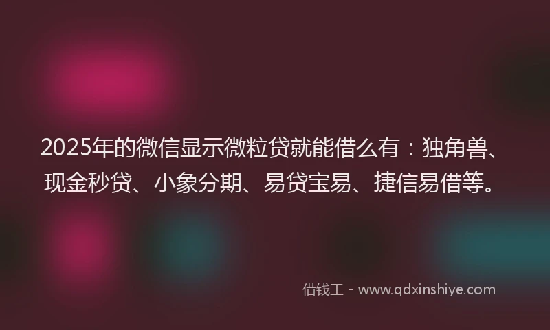 2025年的微信显示微粒贷就能借么有：独角兽、现金秒贷、小象分期、易贷宝易、捷信易借等。