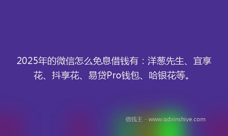 2025年的微信怎么免息借钱有：洋葱先生、宜享花、抖享花、易贷Pro钱包、哈银花等。