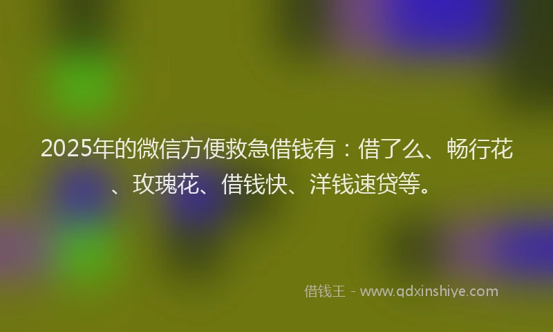 2025年的微信方便救急借钱有：借了么、畅行花、玫瑰花、借钱快、洋钱速贷等。