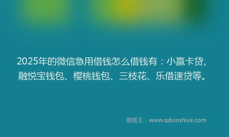 2025年的微信急用借钱怎么借钱有：小赢卡贷、融悦宝钱包、樱桃钱包、三枝花、乐借速贷等。