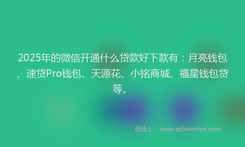 2025年的微信开通什么贷款好下款有：月亮钱包、速贷Pro钱包、天源花、小铭商城、福星钱包贷等。