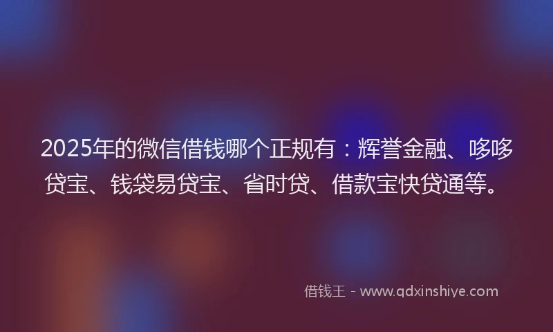 2025年的微信借钱哪个正规有：辉誉金融、哆哆贷宝、钱袋易贷宝、省时贷、借款宝快贷通等。