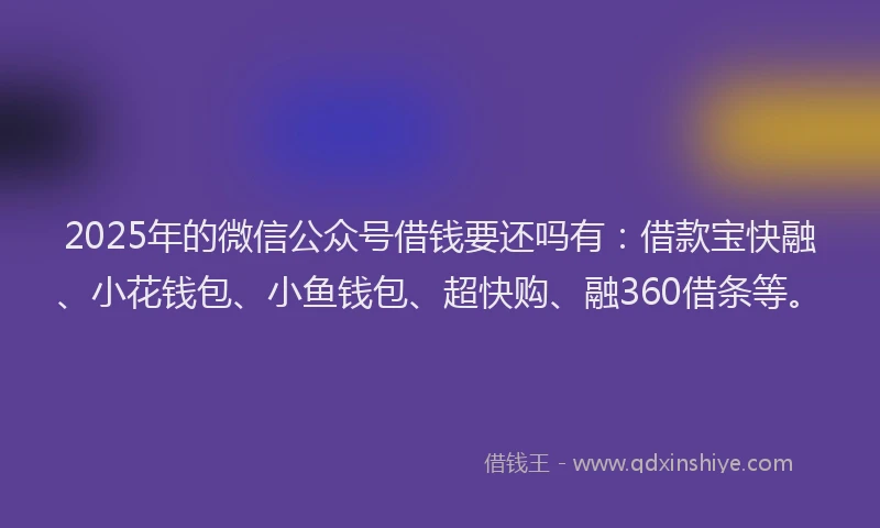 2025年的微信公众号借钱要还吗有：借款宝快融、小花钱包、小鱼钱包、超快购、融360借条等。