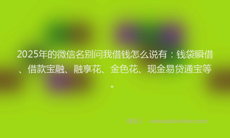 2025年的微信名别问我借钱怎么说有：钱袋瞬借、借款宝融、融享花、金色花、现金易贷通宝等。