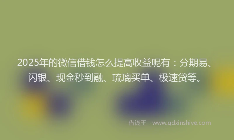 2025年的微信借钱怎么提高收益呢有：分期易、闪银、现金秒到融、琉璃买单、极速贷等。