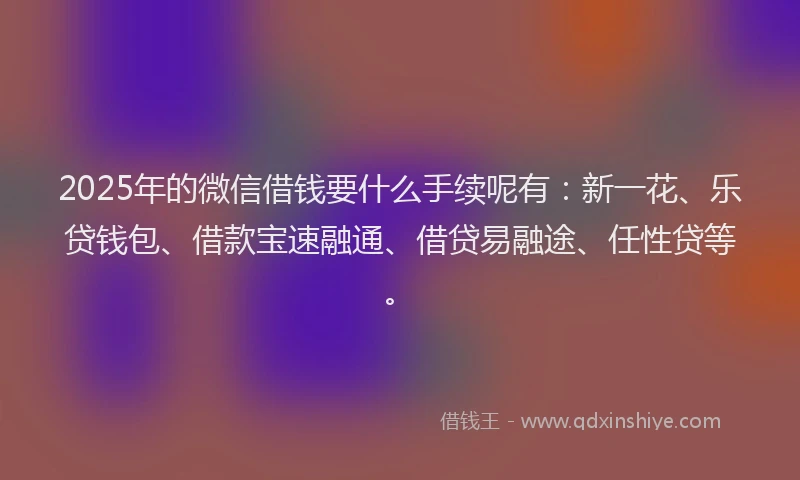 2025年的微信借钱要什么手续呢有：新一花、乐贷钱包、借款宝速融通、借贷易融途、任性贷等。