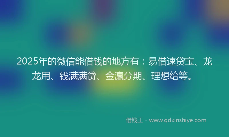 2025年的微信能借钱的地方有：易借速贷宝、龙龙用、钱满满贷、金瀛分期、理想给等。