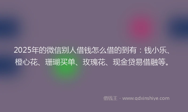 2025年的微信别人借钱怎么借的到有：钱小乐、橙心花、珊瑚买单、玫瑰花、现金贷易借融等。