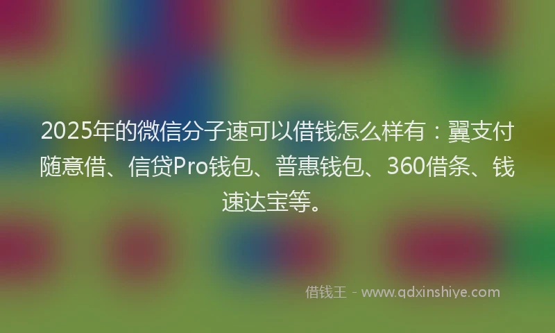 2025年的微信分子速可以借钱怎么样有：翼支付随意借、信贷Pro钱包、普惠钱包、360借条、钱速达宝等。