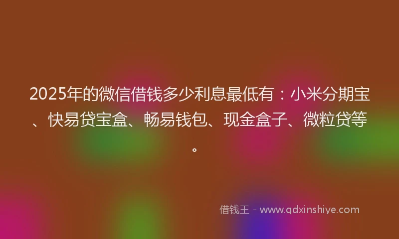2025年的微信借钱多少利息最低有：小米分期宝、快易贷宝盒、畅易钱包、现金盒子、微粒贷等。
