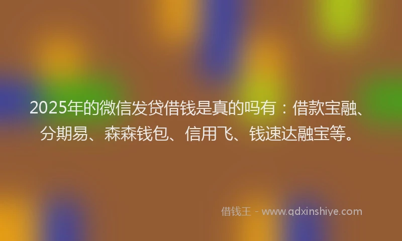 2025年的微信发贷借钱是真的吗有：借款宝融、分期易、森森钱包、信用飞、钱速达融宝等。