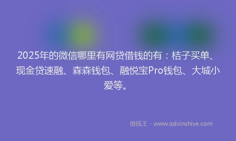 2025年的微信哪里有网贷借钱的有：桔子买单、现金贷速融、森森钱包、融悦宝Pro钱包、大城小爱等。