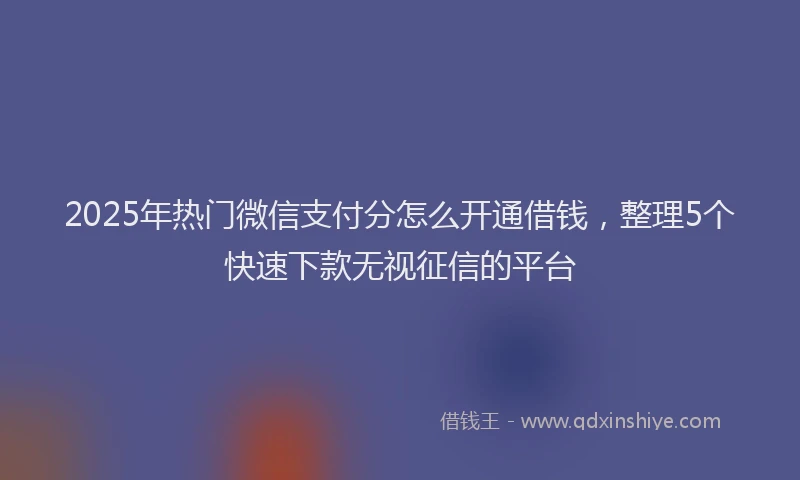2025年热门微信支付分怎么开通借钱，整理5个快速下款无视征信的平台