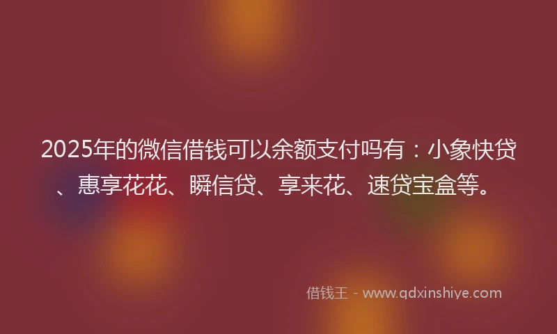 2025年的微信借钱可以余额支付吗有：小象快贷、惠享花花、瞬信贷、享来花、速贷宝盒等。