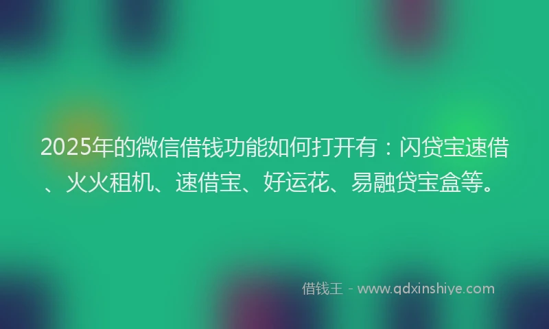 2025年的微信借钱功能如何打开有：闪贷宝速借、火火租机、速借宝、好运花、易融贷宝盒等。