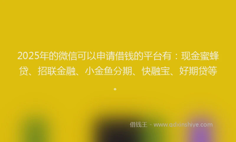 2025年的微信可以申请借钱的平台有：现金蜜蜂贷、招联金融、小金鱼分期、快融宝、好期贷等。