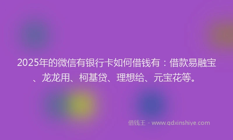 2025年的微信有银行卡如何借钱有：借款易融宝、龙龙用、柯基贷、理想给、元宝花等。