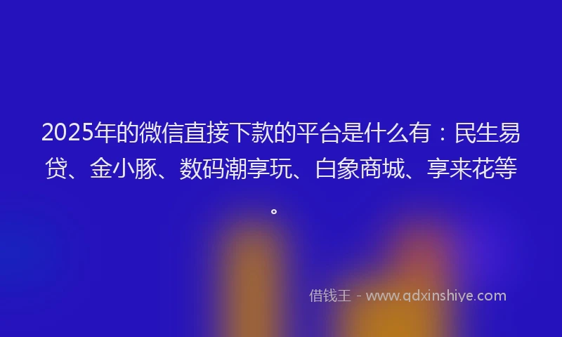 2025年的微信直接下款的平台是什么有：民生易贷、金小豚、数码潮享玩、白象商城、享来花等。