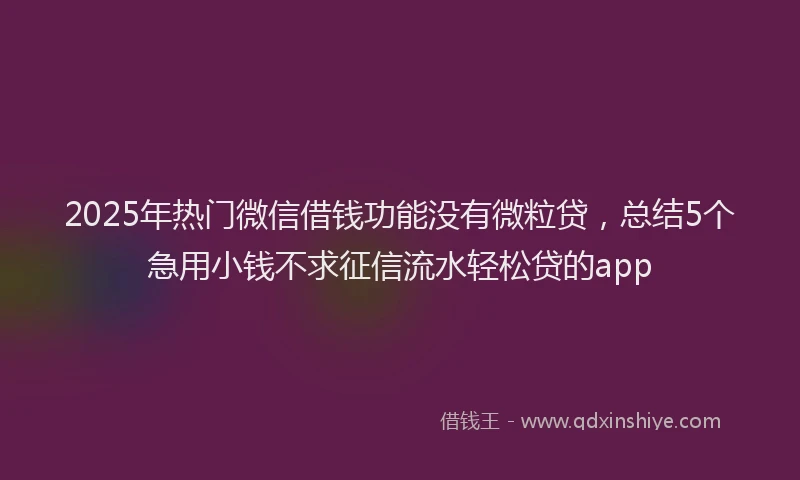 2025年热门微信借钱功能没有微粒贷，总结5个急用小钱不求征信流水轻松贷的app