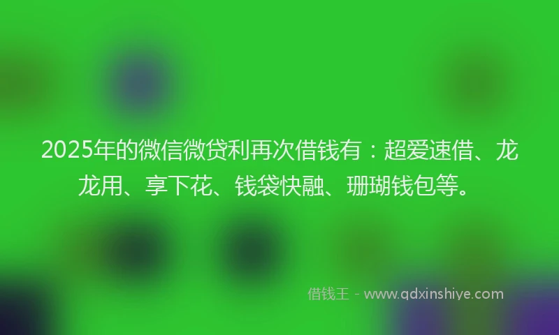 2025年的微信微贷利再次借钱有：超爱速借、龙龙用、享下花、钱袋快融、珊瑚钱包等。