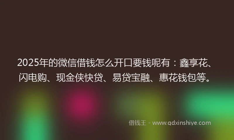 2025年的微信借钱怎么开口要钱呢有：鑫享花、闪电购、现金侠快贷、易贷宝融、惠花钱包等。