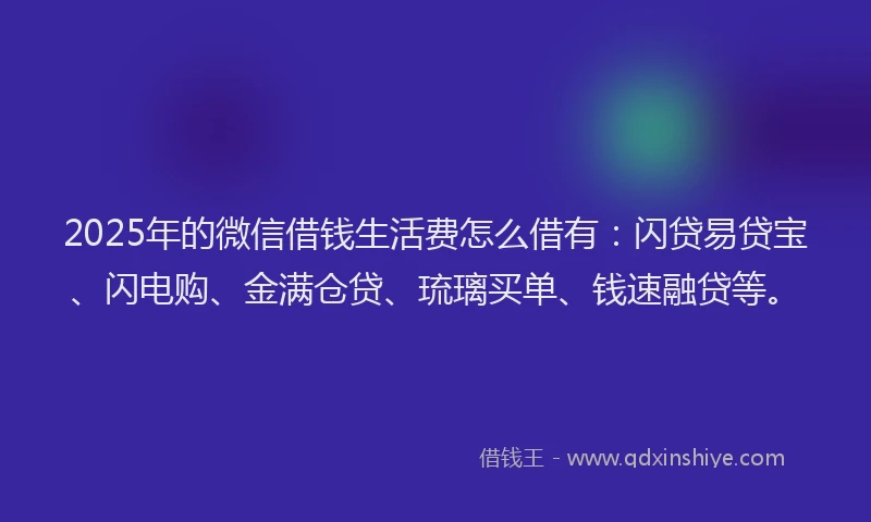 2025年的微信借钱生活费怎么借有：闪贷易贷宝、闪电购、金满仓贷、琉璃买单、钱速融贷等。