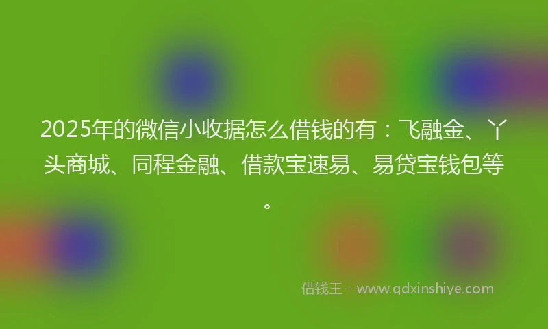 2025年的微信小收据怎么借钱的有：飞融金、丫头商城、同程金融、借款宝速易、易贷宝钱包等。