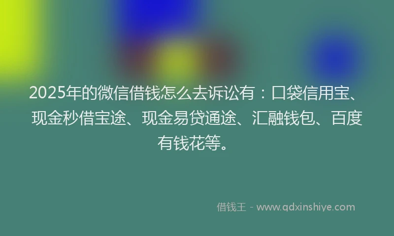 2025年的微信借钱怎么去诉讼有：口袋信用宝、现金秒借宝途、现金易贷通途、汇融钱包、百度有钱花等。