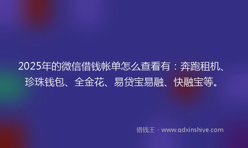 2025年的微信借钱帐单怎么查看有：奔跑租机、珍珠钱包、全金花、易贷宝易融、快融宝等。
