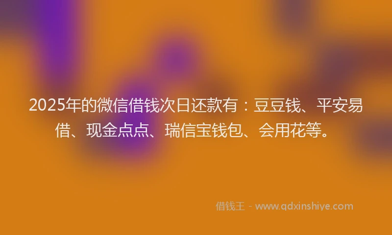 2025年的微信借钱次日还款有：豆豆钱、平安易借、现金点点、瑞信宝钱包、会用花等。