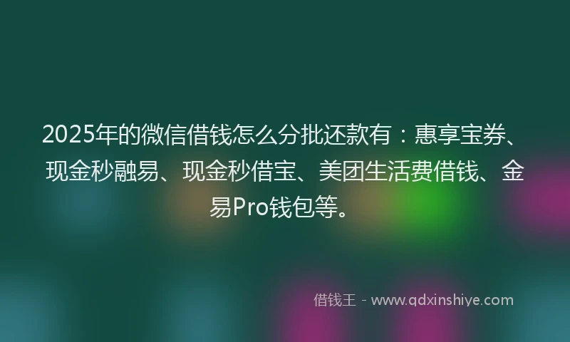 2025年的微信借钱怎么分批还款有：惠享宝券、现金秒融易、现金秒借宝、美团生活费借钱、金易Pro钱包等。