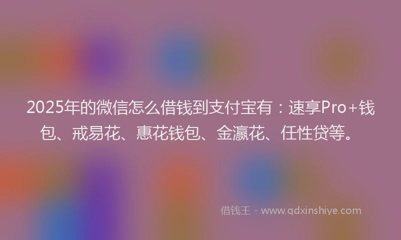 2025年的微信怎么借钱到支付宝有：速享Pro+钱包、戒易花、惠花钱包、金瀛花、任性贷等。