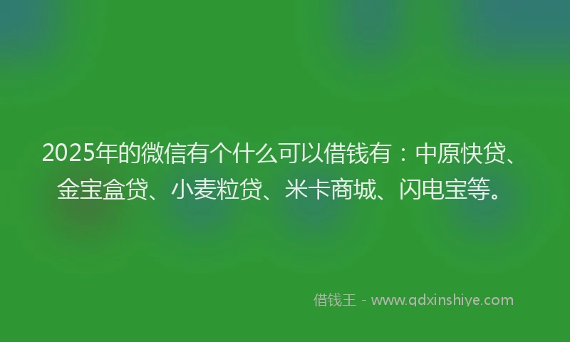 2025年的微信有个什么可以借钱有：中原快贷、金宝盒贷、小麦粒贷、米卡商城、闪电宝等。