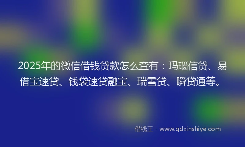 2025年的微信借钱贷款怎么查有：玛瑙信贷、易借宝速贷、钱袋速贷融宝、瑞雪贷、瞬贷通等。