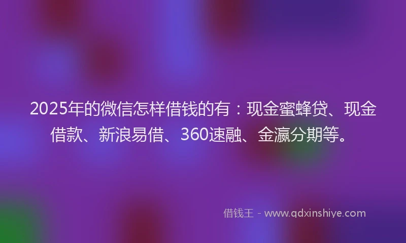 2025年的微信怎样借钱的有：现金蜜蜂贷、现金借款、新浪易借、360速融、金瀛分期等。