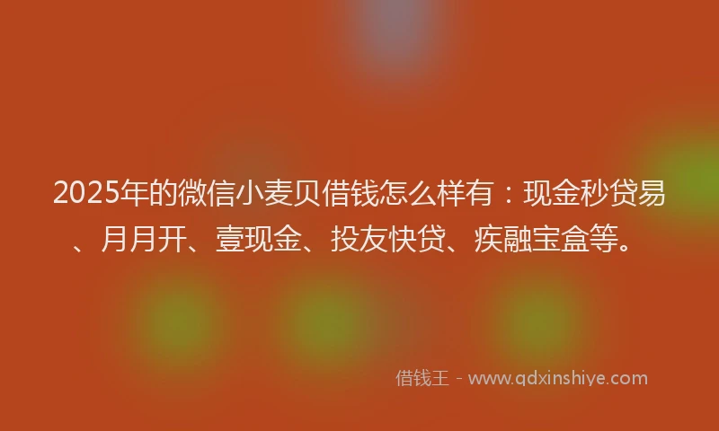 2025年的微信小麦贝借钱怎么样有：现金秒贷易、月月开、壹现金、投友快贷、疾融宝盒等。