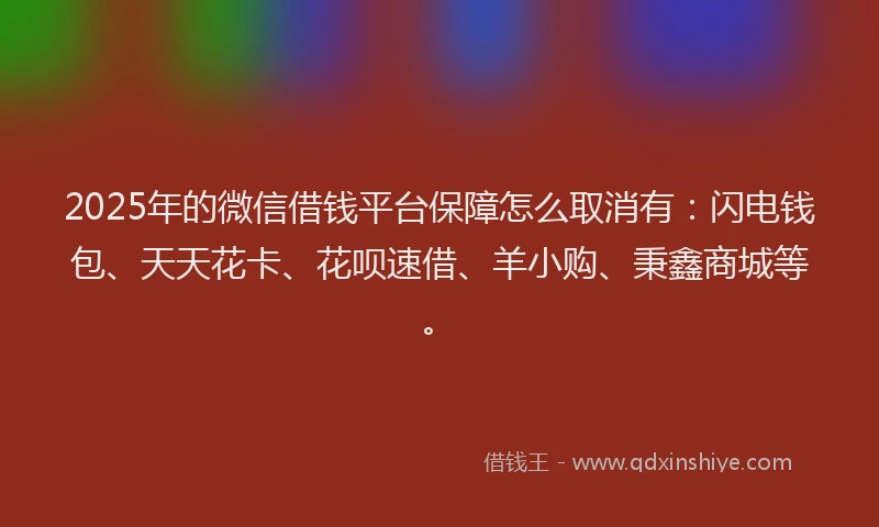 2025年的微信借钱平台保障怎么取消有：闪电钱包、天天花卡、花呗速借、羊小购、秉鑫商城等。