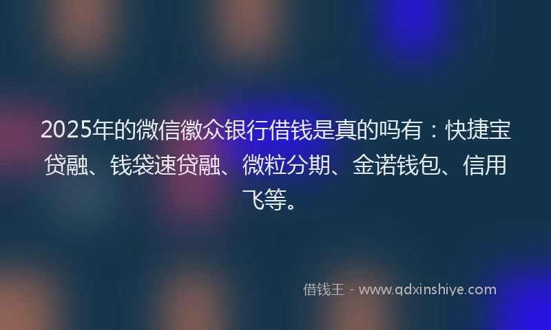 2025年的微信徽众银行借钱是真的吗有：快捷宝贷融、钱袋速贷融、微粒分期、金诺钱包、信用飞等。
