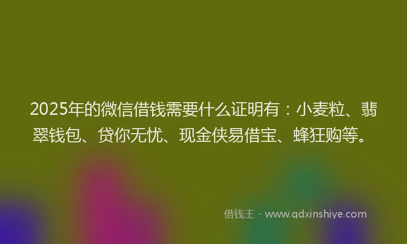 2025年的微信借钱需要什么证明有：小麦粒、翡翠钱包、贷你无忧、现金侠易借宝、蜂狂购等。